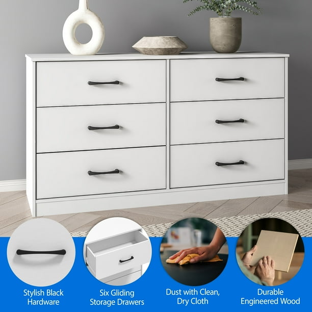 Mainstays Ardent 6 Drawer Dresser, 53.75" Wide, White