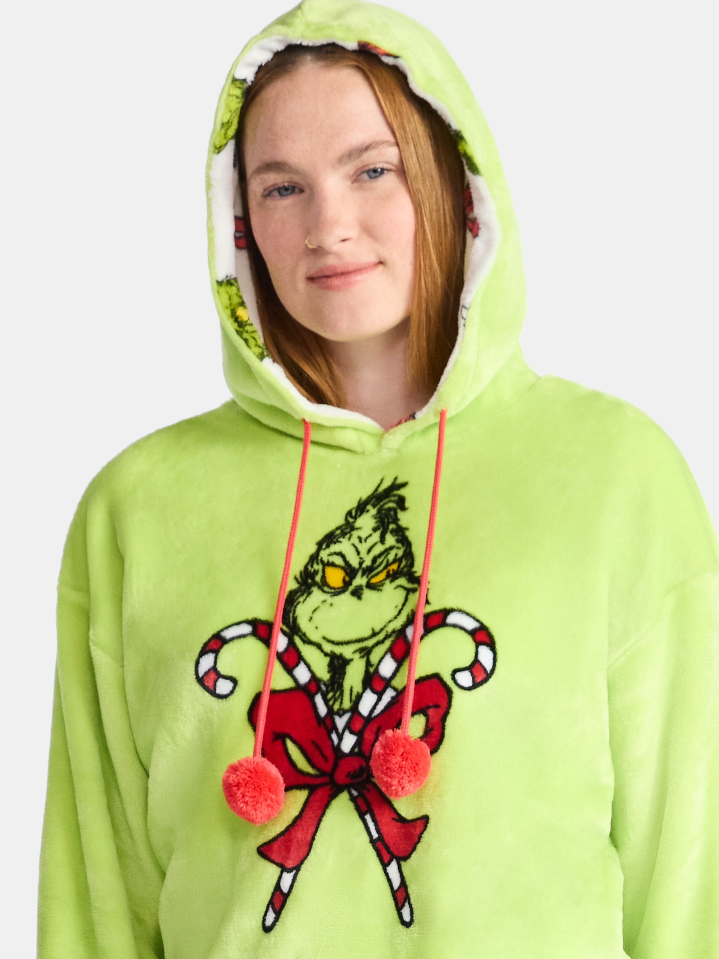 Dr. Seuss The Grinch Women's Reversible Graphic Fleece Hoodie with Long Sleeves, Sizes XXS-XXL