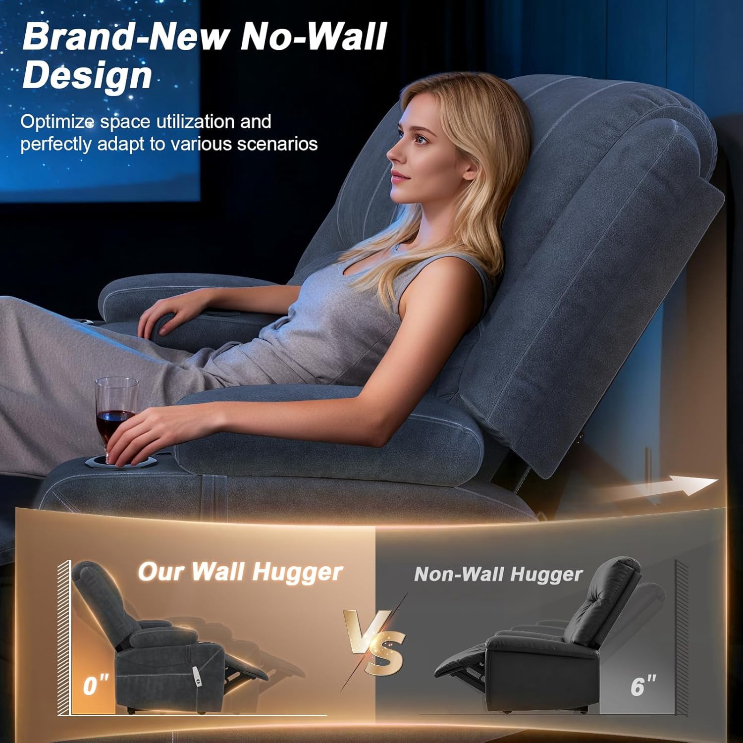 Loberfve Power Reclining Loveseat with Storage & USB Ports, Wall Hugger Recliner Sofa for Home Theater, Removable Armrests, 2-Tier Cushions, Gray