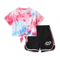 thumbnail image 3 of Fdqin Girls Summer Outfits 6 Pcs Tie-dye Heart Print Casual Short Sleeve Tee Tops and Dolphin Shorts Set Red Colorful Blue Red 4-5 Years, 3 of 9