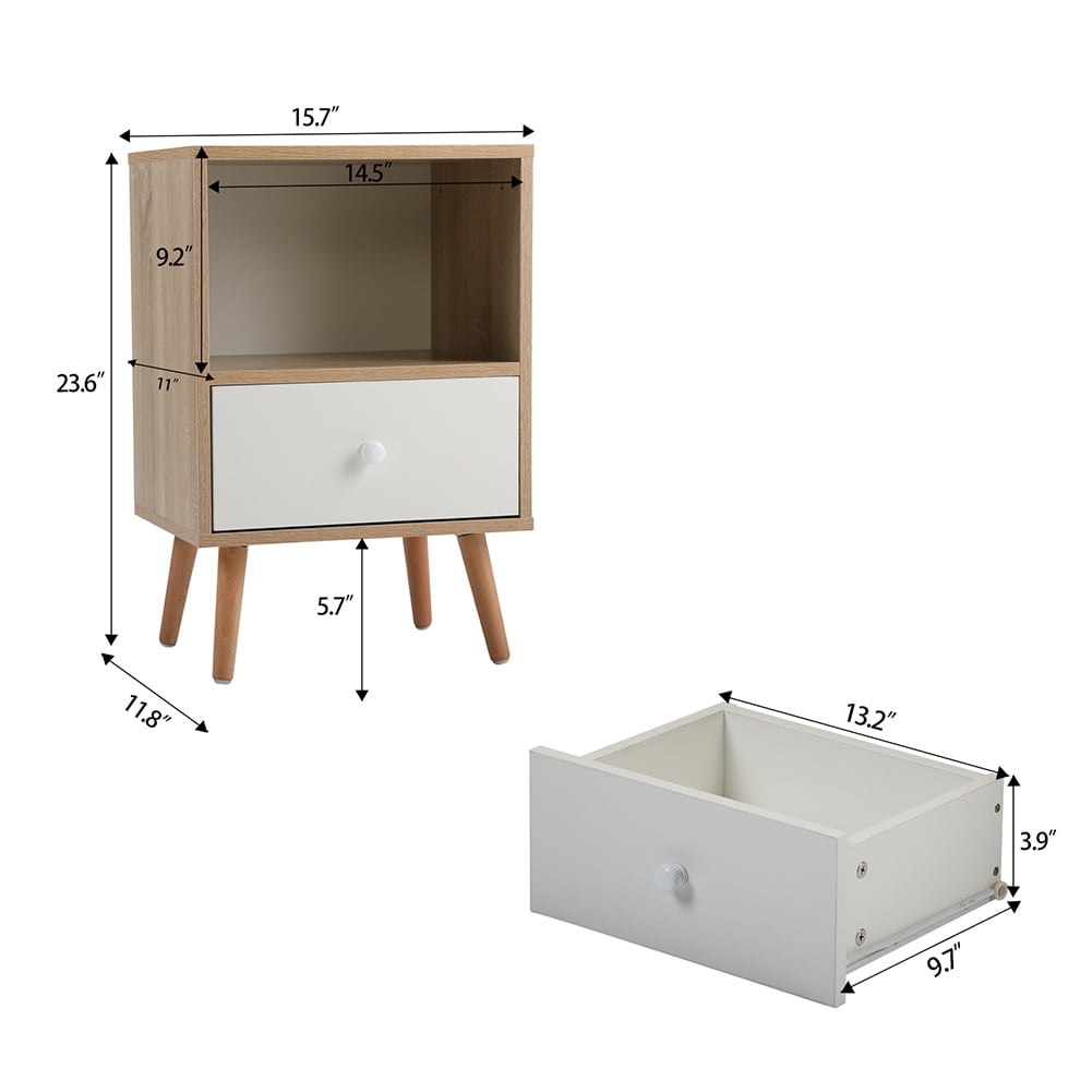 Kadyn Mid-century Wood Bedside Cupboard with 1-drawers for Nursery, Bedside Cabinets with Storage for Closet, Natural-1PCS