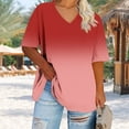 thumbnail image 4 of JSheng Womens T-Shirts Plus Size To 5XL Oversized Loose V-neck Short Sleeved Gradient Color Summer Casual T-shirt Wine XXXL, 4 of 5