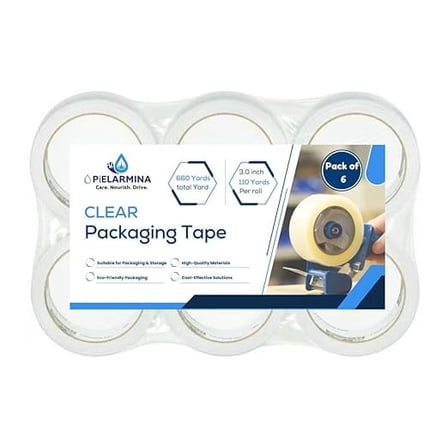 Clear Packing Tape – 3" Wide x 110 Yards (330ft) x 2.5 Mil or 0.06 Mm Thick – Heavy Duty Shipping Tape for Boxes & Moving, Strong Adhesive, Industrial Grade (Pack of 6, Total 660 Yards)