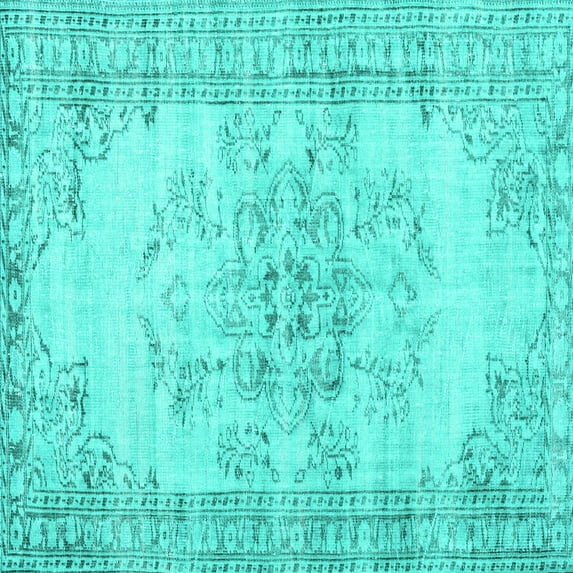 Ahgly Company Machine Washable Indoor Square Persian Turquoise Blue Traditional Area Rugs, 8' Square