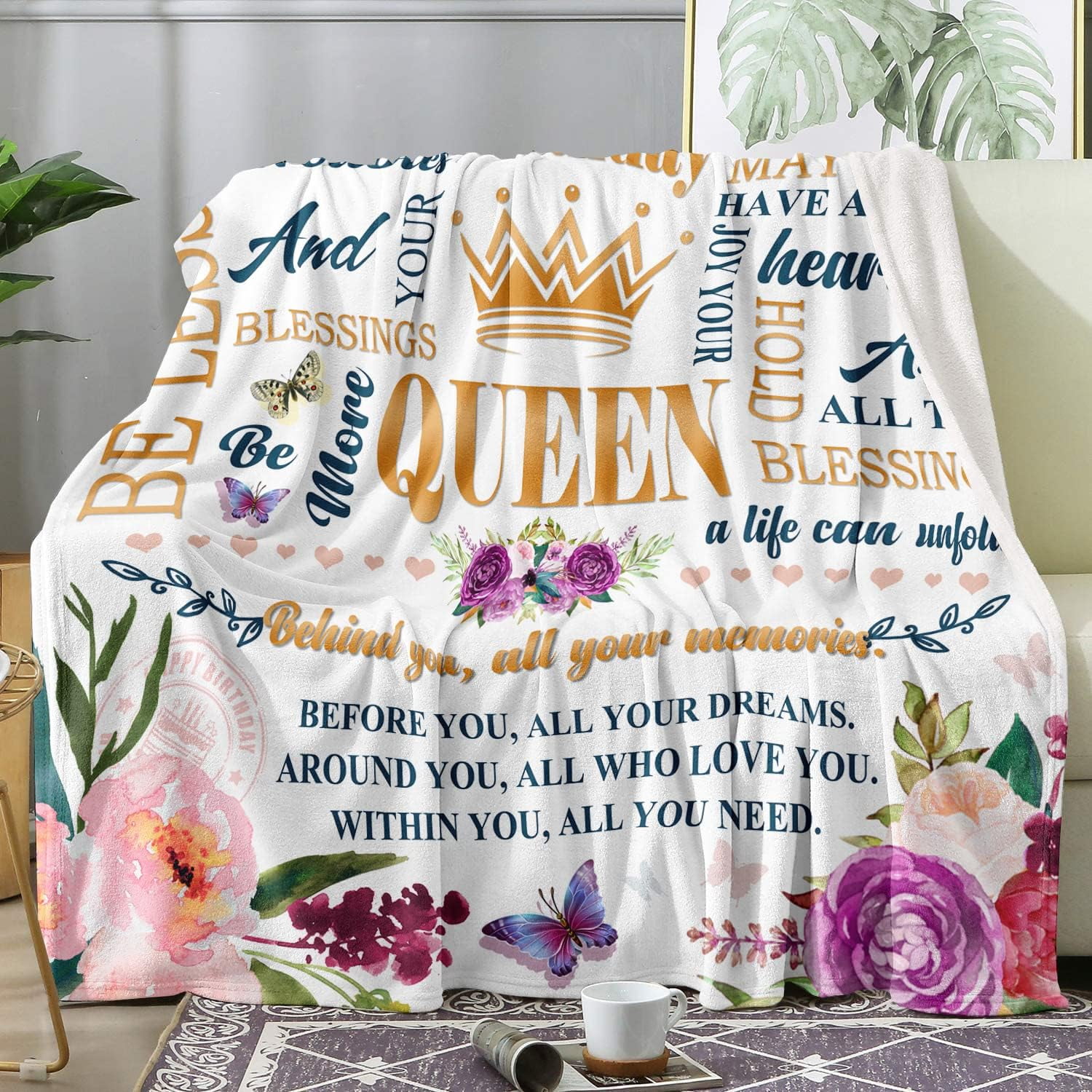 Happy Birthday Gifts For Women Blanket Birthday Queen - Best Birthday Decorations For Friends/Mom/Wife/Sister - Gifts For Women Birthday Unique, Happy Birthday Gift Ideas Throw Blankets