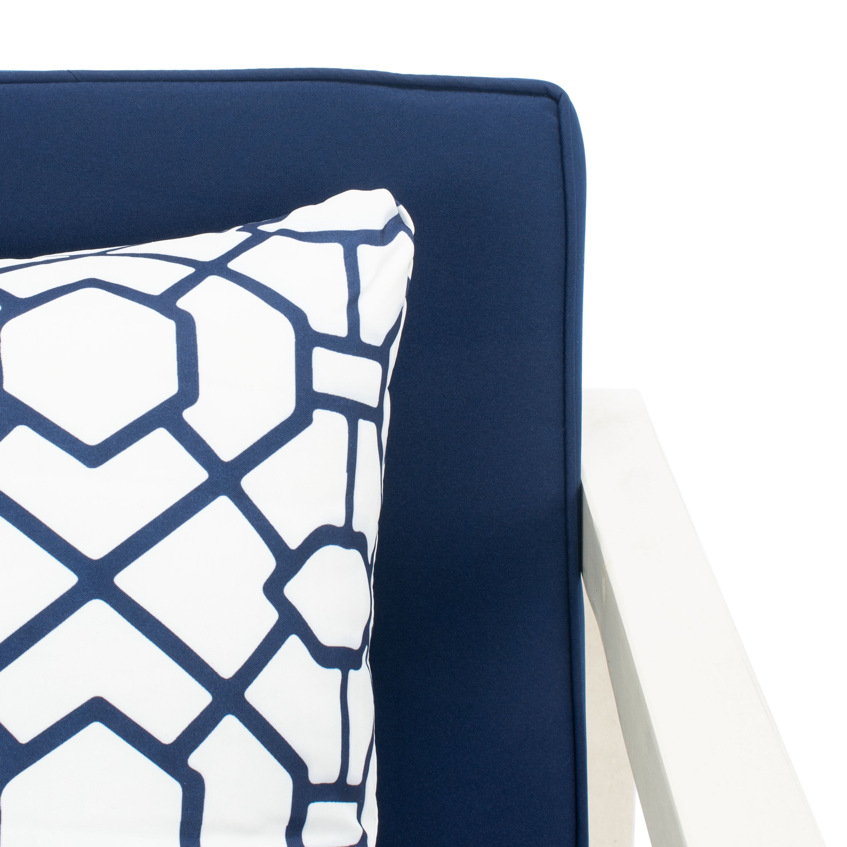 SAFAVIEH Montez Outdoor 4 Pc Conversational Set, White/Navy