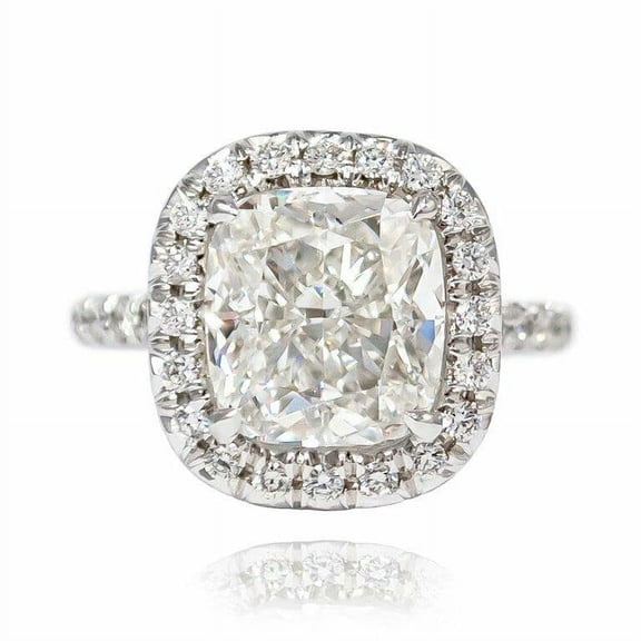HeartsAndYou 2ct Cushion Cut Moissanite Engagement Ring for Women Halo Round Accents 18k White Gold over Silver