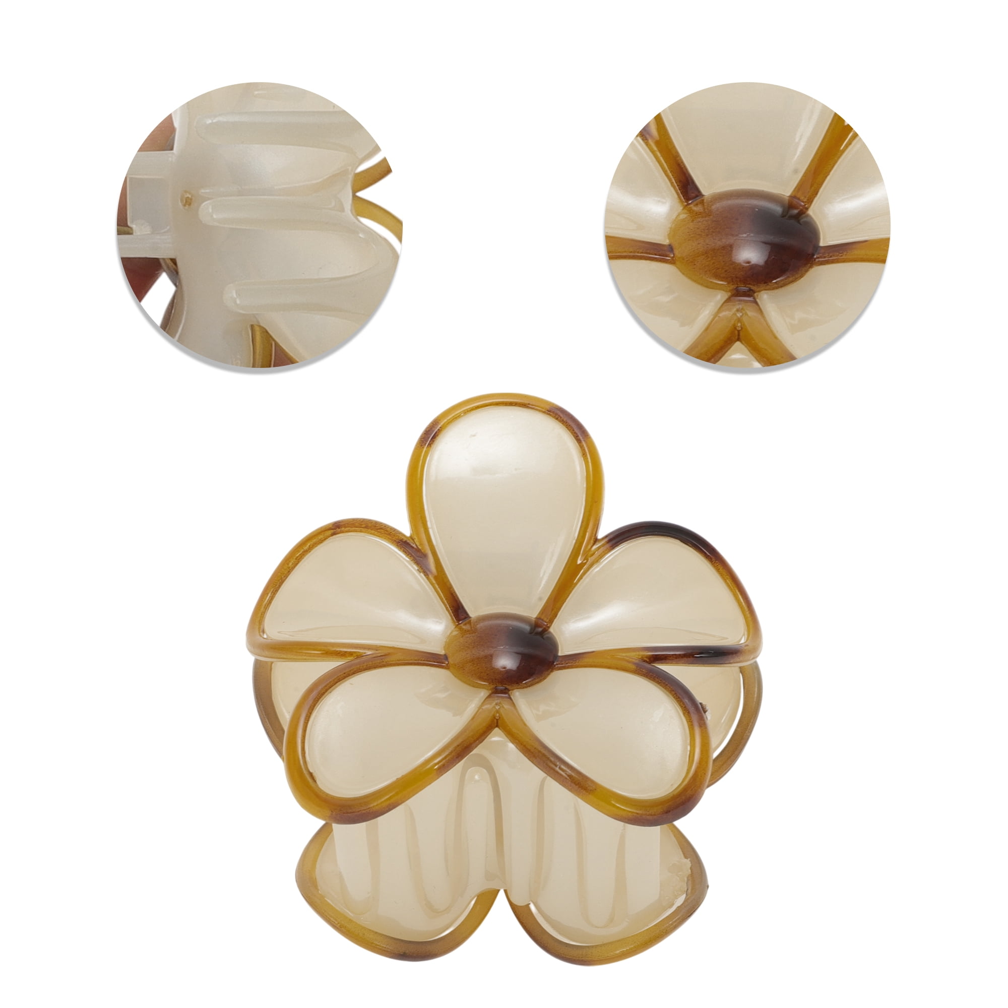 Unique Bargains Home Use Hair Accessory Five-petal Flower Hair Clips Beige