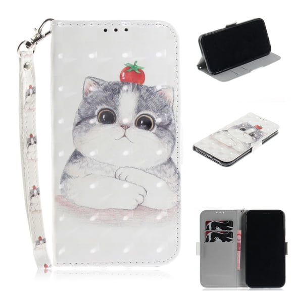 iPhone XR Case, iPhone XR 2018 Case, Allytech 3D PU Leather Protective Cover & Pocket Lanyard Wallet with Cards Holder, Support Kickstand Slim Case for Apple iPhone XR （6.1"）, Cute Cat
