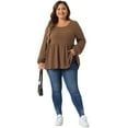 thumbnail image 3 of DARING DIVA Women's Plus Blouses Scoop Neck Ruffle Hem Peplum Knit Top 1X Brown, 3 of 6