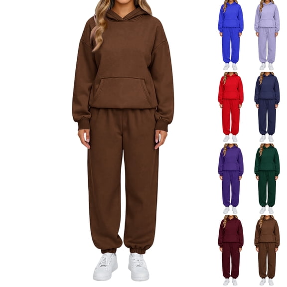 Sweatsuits Women 2 Piece Outfit Fleece Hoodie and Sweatpants Set Comfy Soft Lounge Track Suit Joggers with Pockets Dark Green L