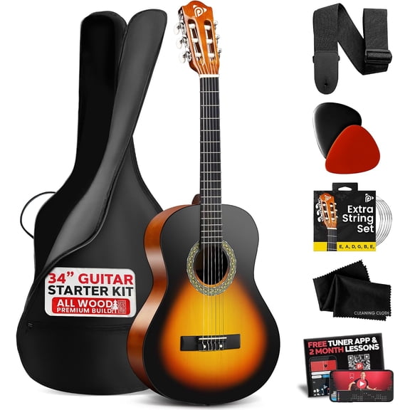 34" 6-String Classic Guitar with Digital Tuner and Accessory Kit (Sunburst Teardrop)
