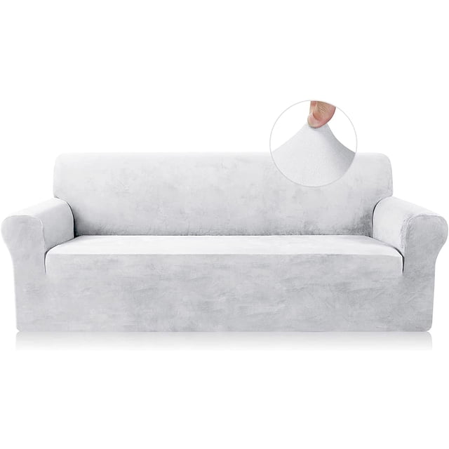 Funda de sofá de Terciopelo elástico, Funda de sofá con reposabrazos, 1 Pieza, Funda de sofá elástica de Terciopelo elástico de Licra para Mascotas (Blanco, 3 plazas)