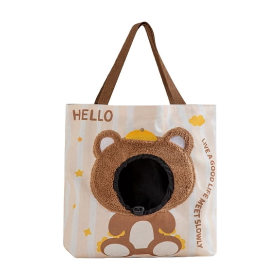 Portable Cat Carrier Tote Bag, Brown Bear Canvas Pet Shoulder Bag with Peek Hole for Cats Small Dogs