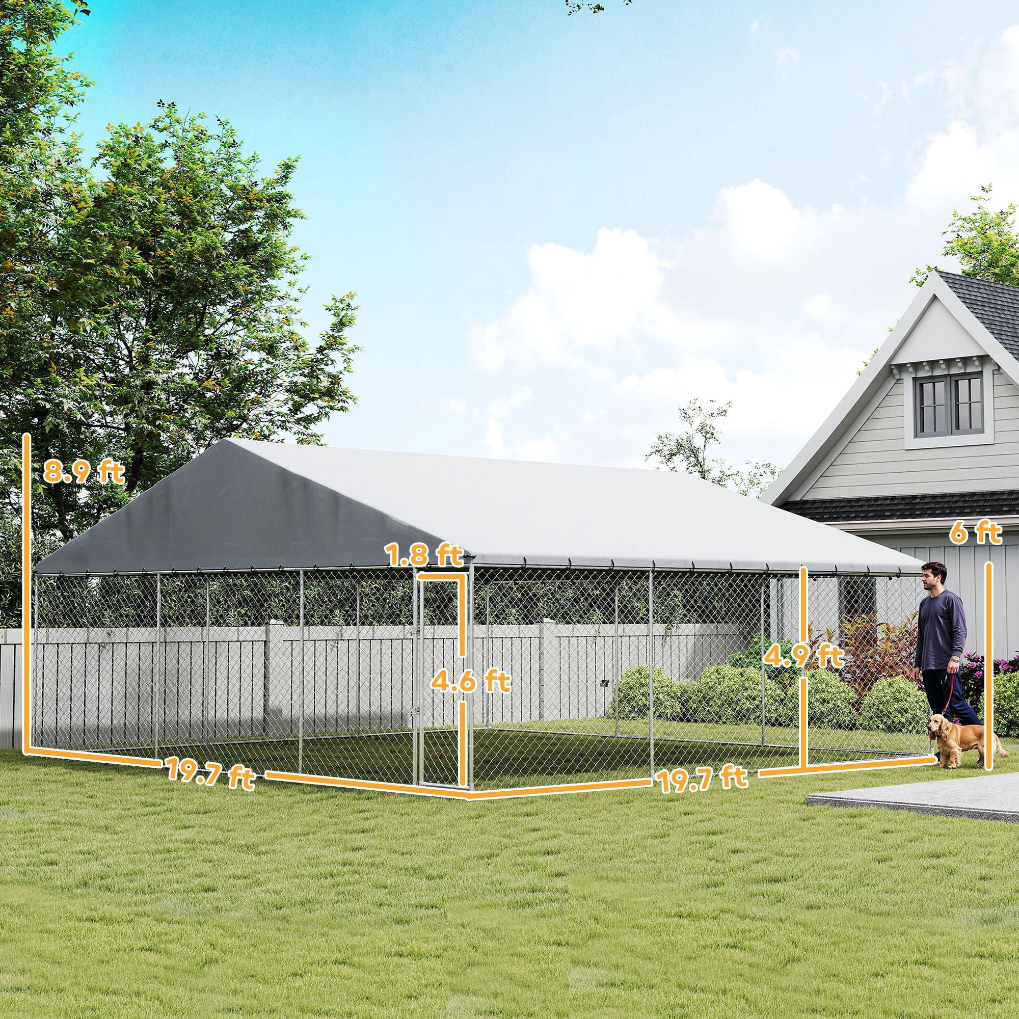 Dranite Outdoor Dog Kennel with Waterproof Roof,19.7' x 19.7' x 8.9'