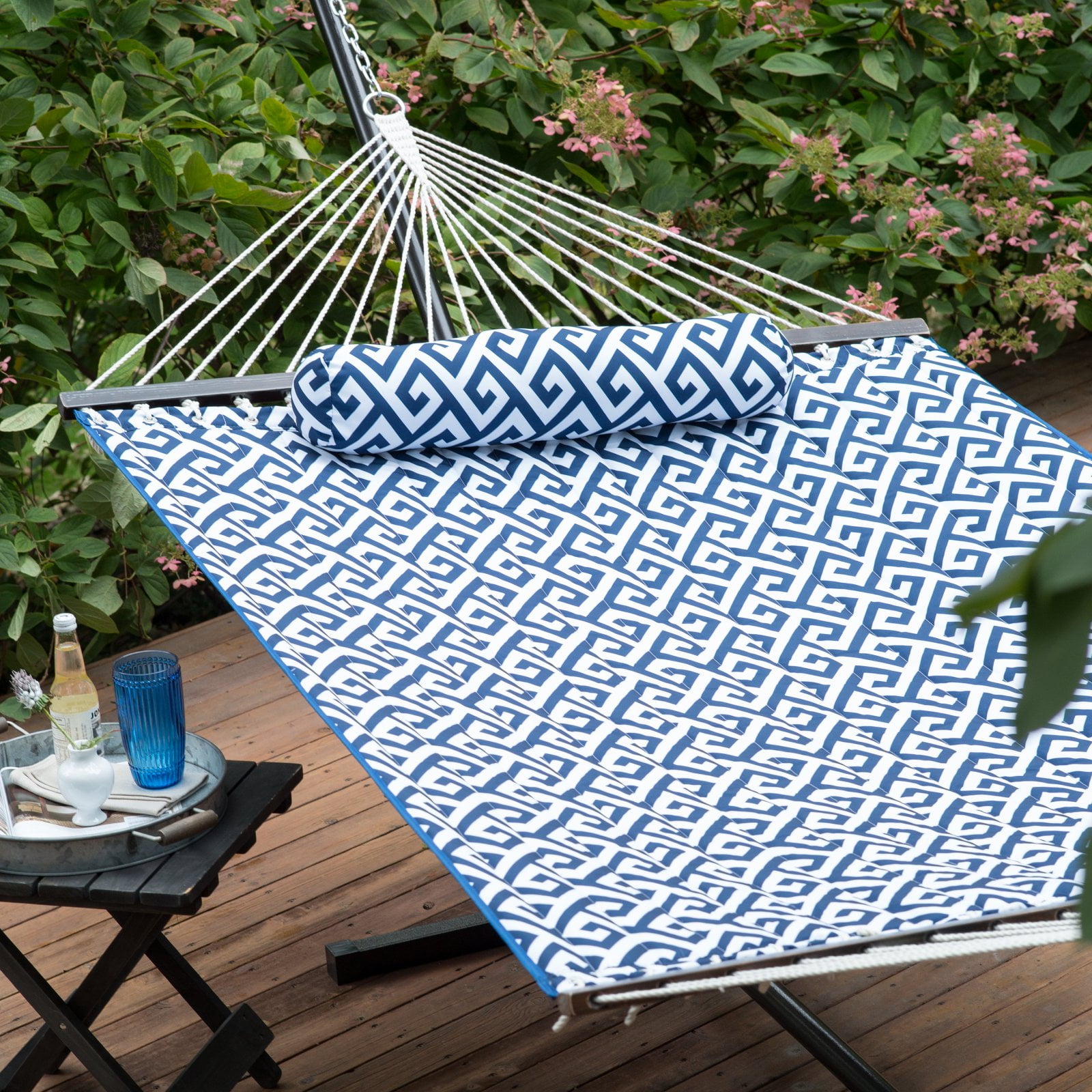 Coral Coast 11-ft. Greek Key Quilted Hammock with Metal Stand Deluxe Set by Algoma Net Co
