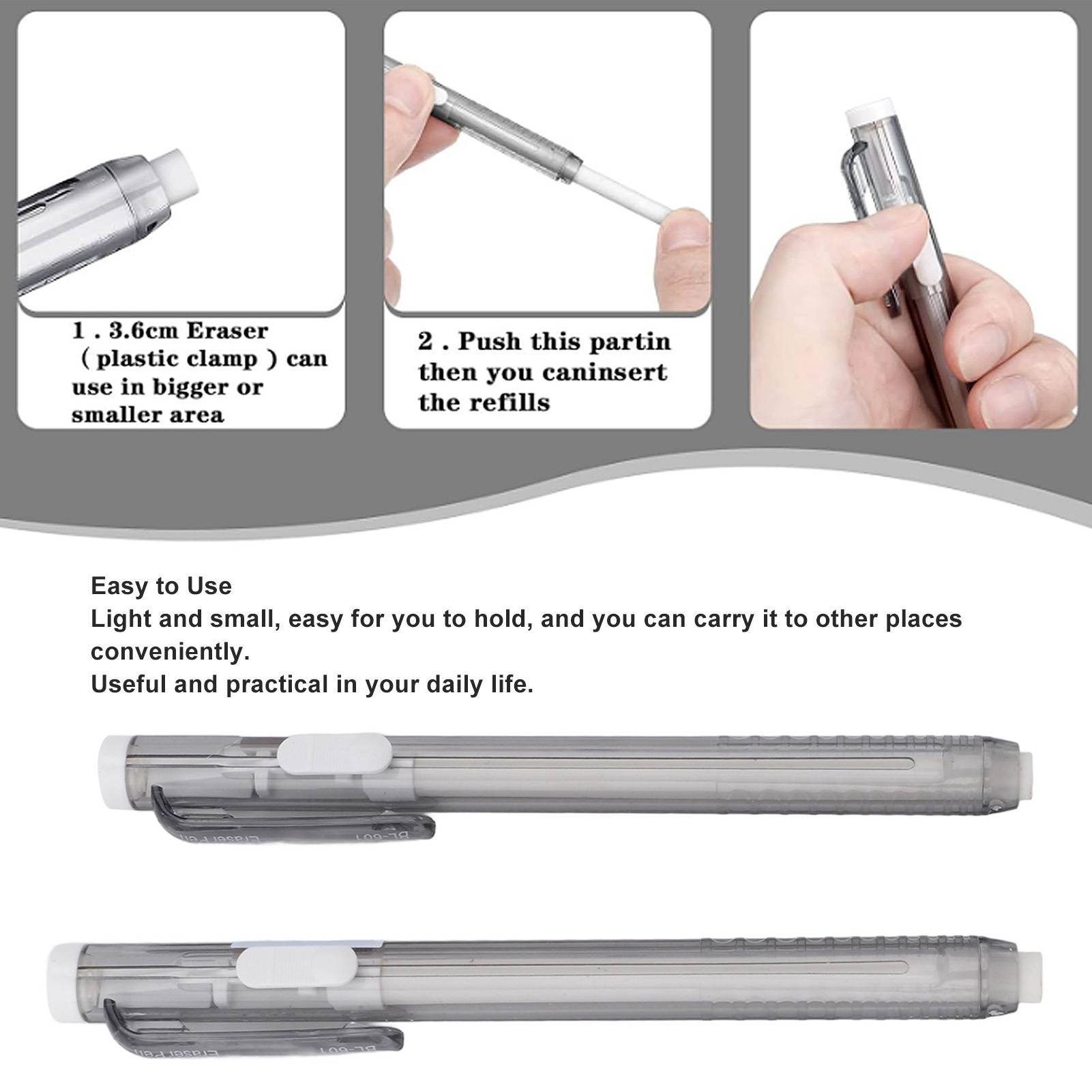 Stylo Gomme Rétractable 3,8 Mm - 5 Recharges Incluses, Précision Pour Dessin, école, Bureau