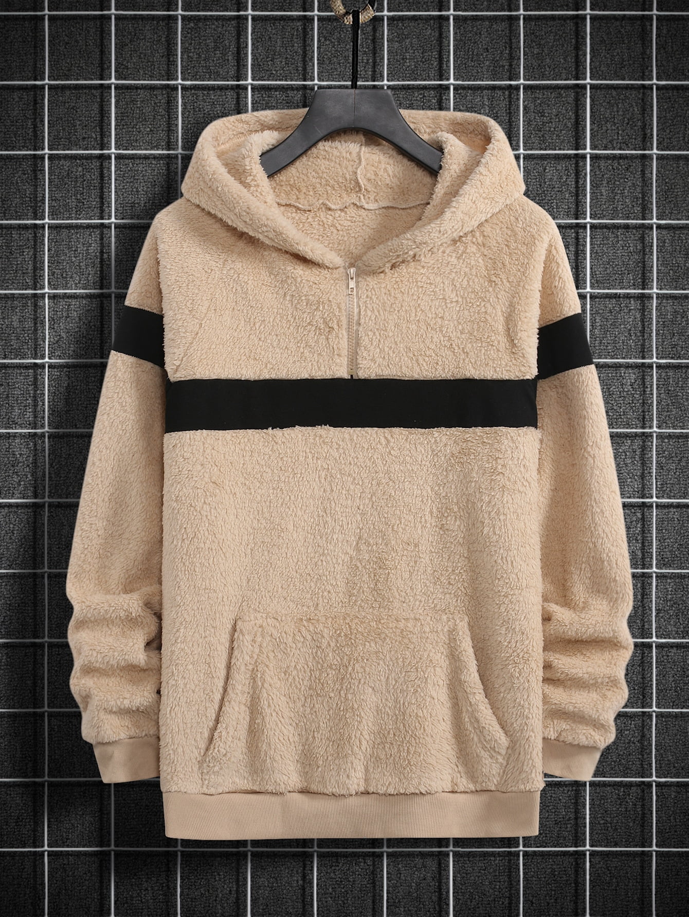 Men Contrast Panel Half Zip Flannel 