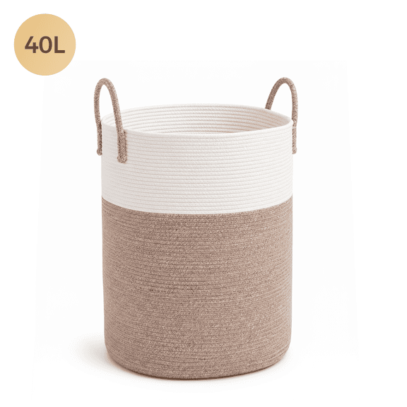 40L Small laundry basket white and brown