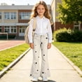 thumbnail image 4 of LUGOGNE Girls Flare Pants Star Print High Waist Button Fly Bell Bottom Pants Kids Clothing with Pockets Khaki,Size 8, 4 of 8