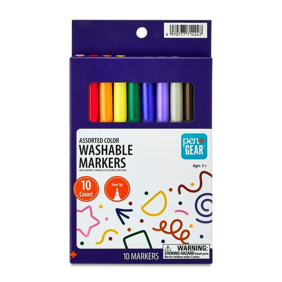 Pen+Gear Washable Markers, Fine Tip, Assorted Colors, 10 Count