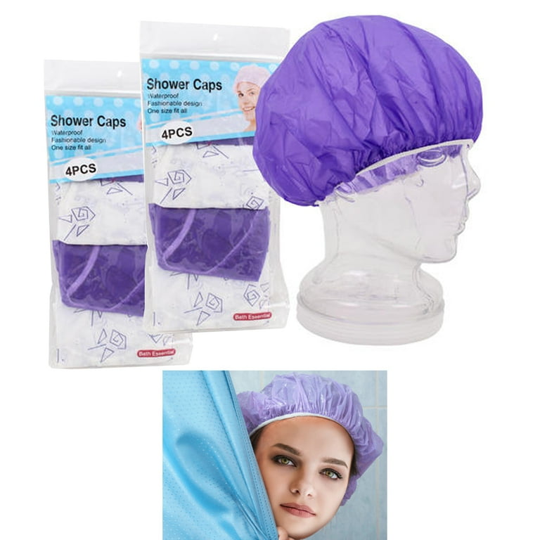 8 Pack Reusable Shower Caps Plastic Clear Hair Waterproof Cap Bath Hotel Travel