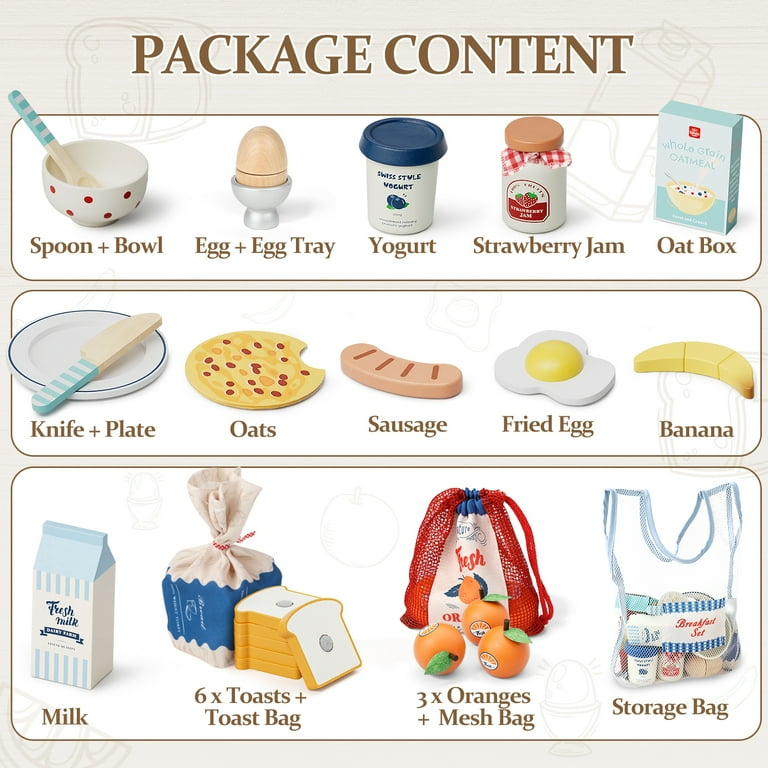 Play Food Sets, Wooden Play Kitchen Accessories Kids Cutting