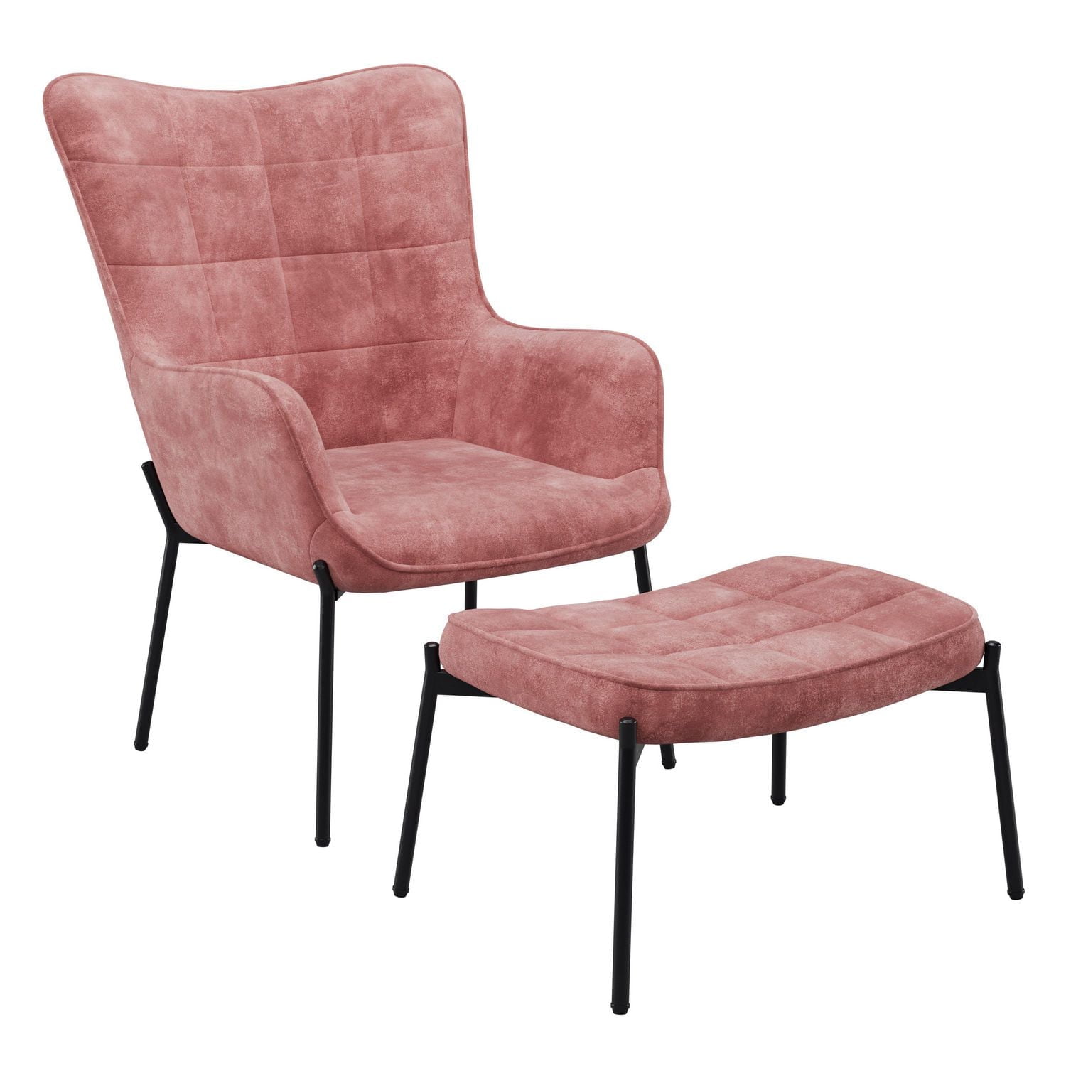 CorLiving Charlotte Winged Back Velvet Indoor Accent Chair with Stool and Metal Legs
