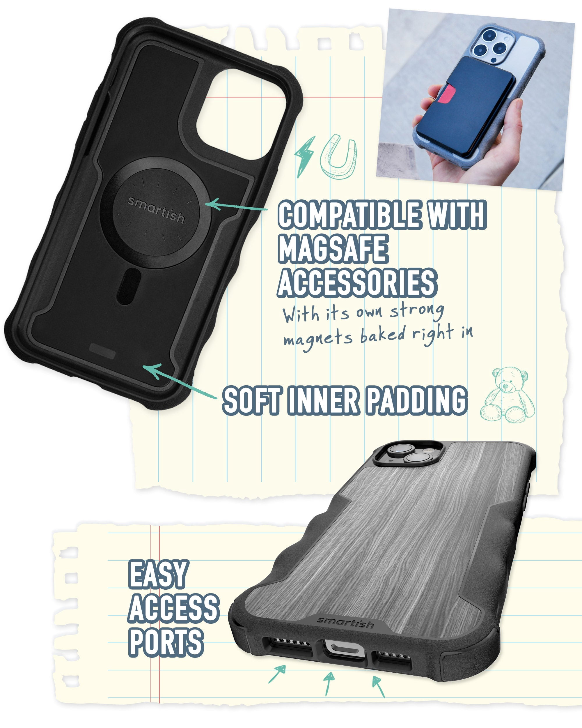 Smartish iPhone 15 Plus Protective Case - Gripzilla Compatible with MagSafe [Rugged + Tough] Heavy Duty Armored Slim Cover with Drop Protection - Graspin' Aspen