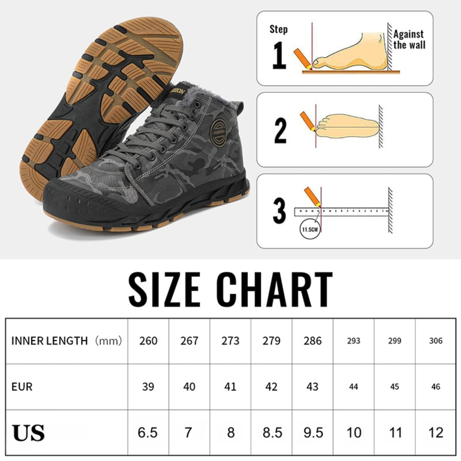 Men’s Insulated Outdoor Hiking Snow Boots, Fleece-Lined Warm Camouflage Winter Shoes with Protective Closed Toe, Non-Slip Waterproof Cold-Weather Boots for Outdoor Trekking