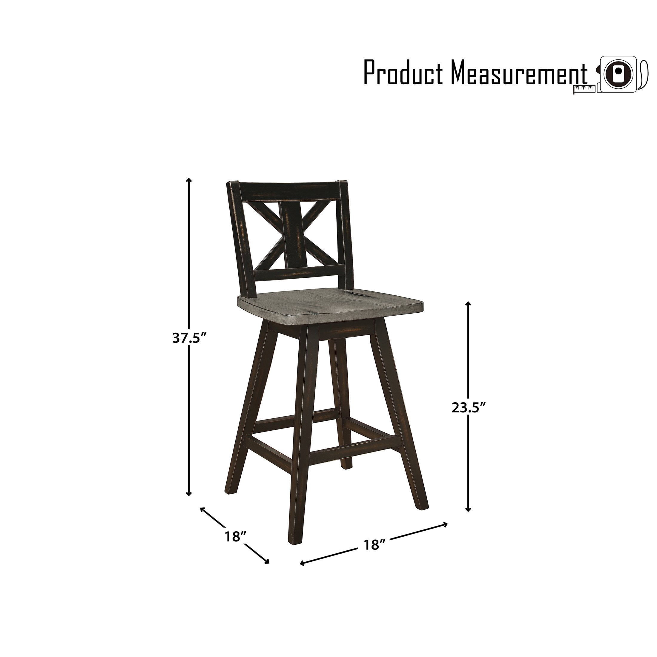 OakvillePark Roscoe Swivel Counter Height Barstool (Set of 2), Black/Gray