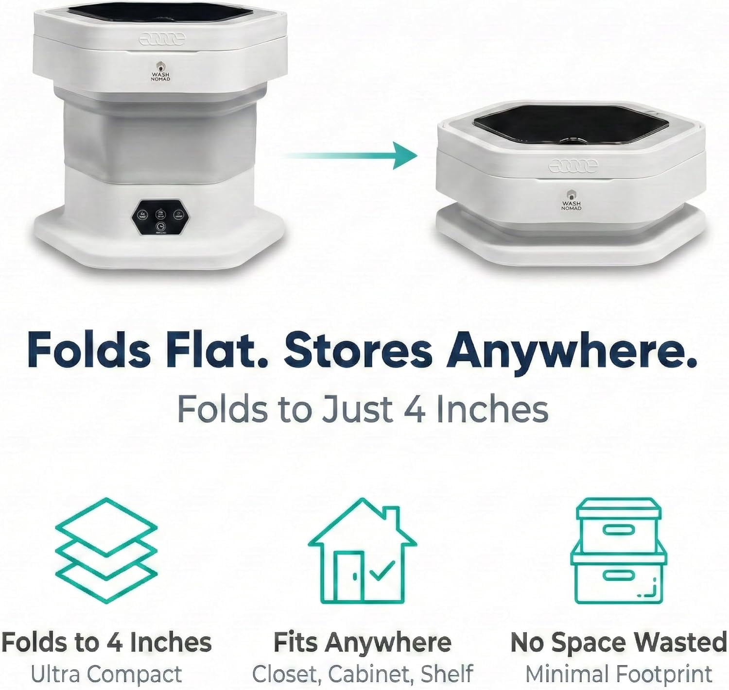 Portable Folding Washing Machine, 12L Mini Washer for Baby Clothes, Underwear, Delicates - Foldable, Quiet, Space-Saving Laundry Machine for Travel, Dorms, Apartments, Camping, Small Loads