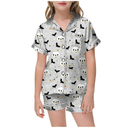 

OJinShaWanO Halloween Dress Halloween Pajamas for Children Cute Printed Shirt and Pant Matching Set Sleepwear Set with Pockets 2-3 Years