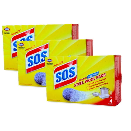 Clorox S.O.S. Steel Wool Soap Pads Reusable With Anti-Rust Protection 4 Ct 3 Pk