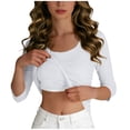 thumbnail image 6 of Olyvenn Womens U-Neck Built-in Bra 3/4 Sleeve Ribbed Top Shirts Slim Fit Basic Tee Tops Casual T-Shirt Base Layer Undershirt White S, 6 of 9