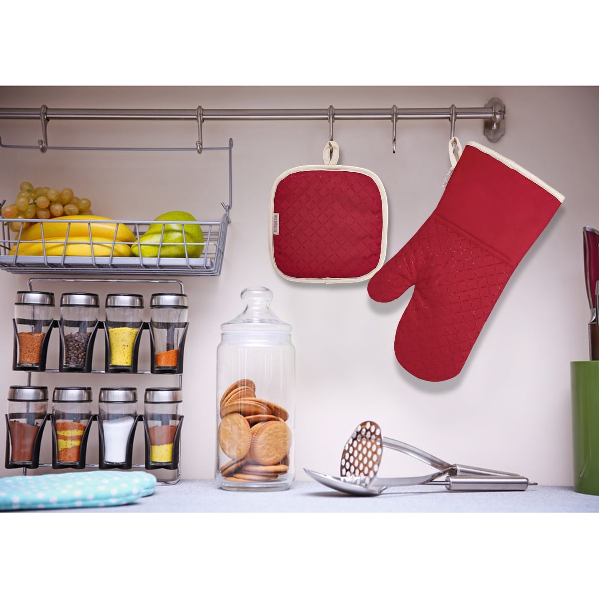 Oven Mitts Set of Oven Mitt and Heat Resistant Pot Holder Pad Protective Oven Gloves