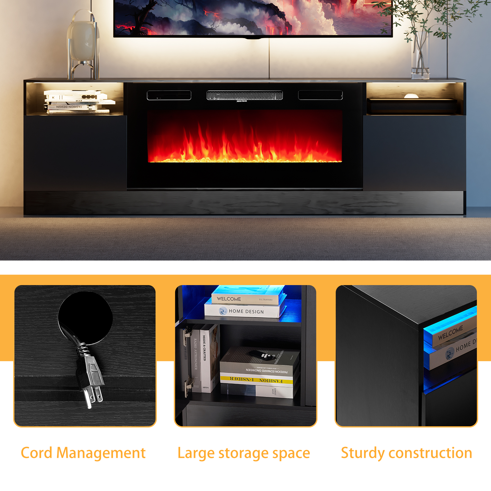 Easoger 70" Fireplace TV Stand with 36" Electric Fireplace photo 8