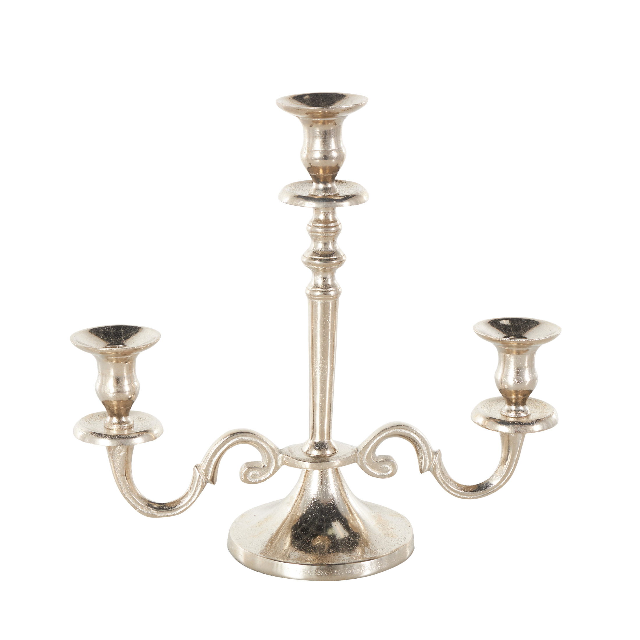 DecMode 3 Holder Silver Aluminum Metal Scroll Candelabra
