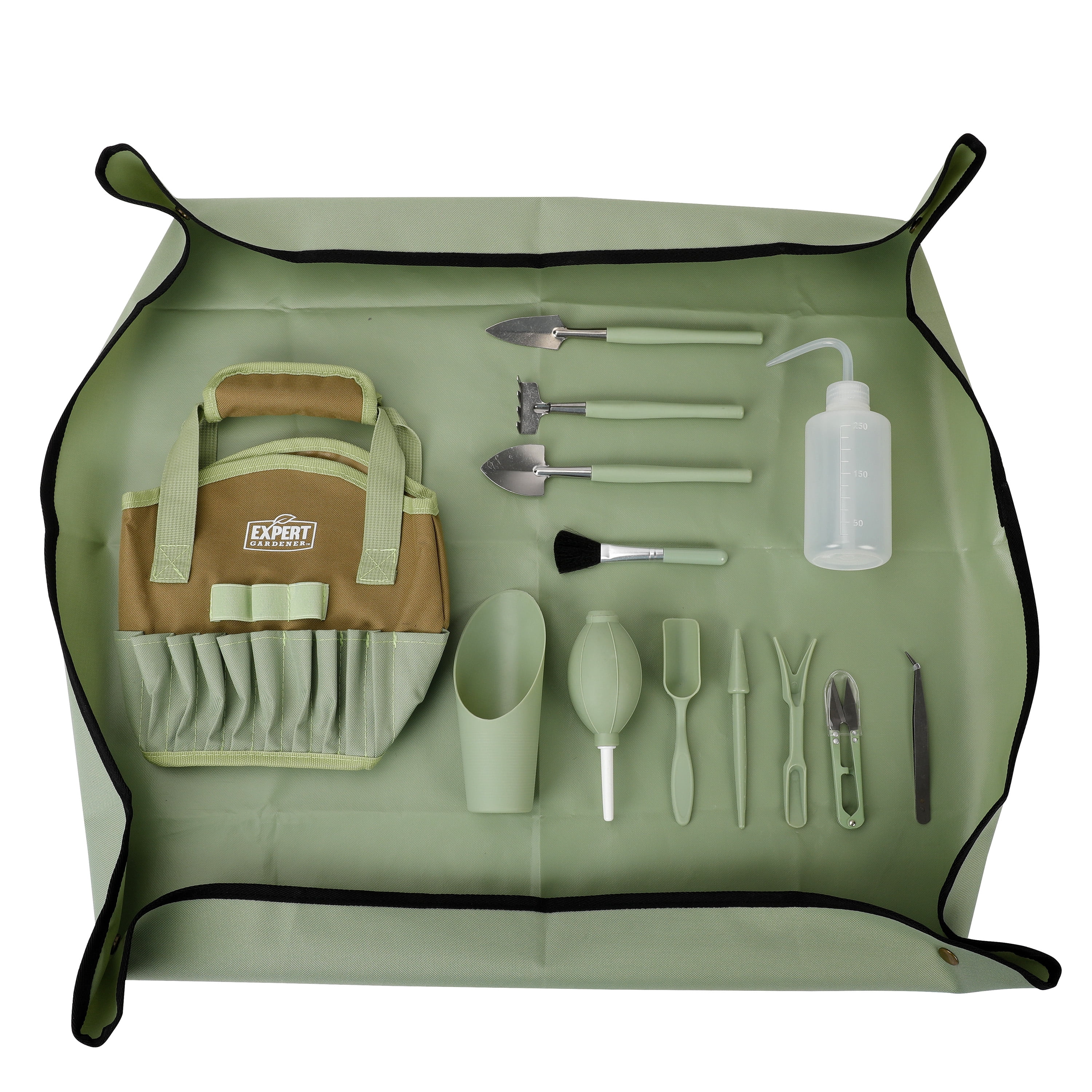Expert Gardener Indoor Stainless Steel Gardening Tool Set, 14 Pieces, Misty Mint