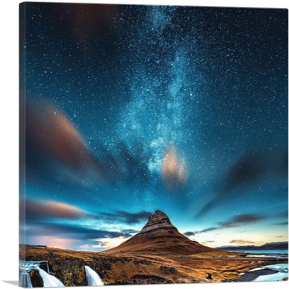 ARTCANVAS Dark Dusk Evening Mountain and Starry Sky Canvas Art Print - Size: 26" x 26" (0.75" Deep)