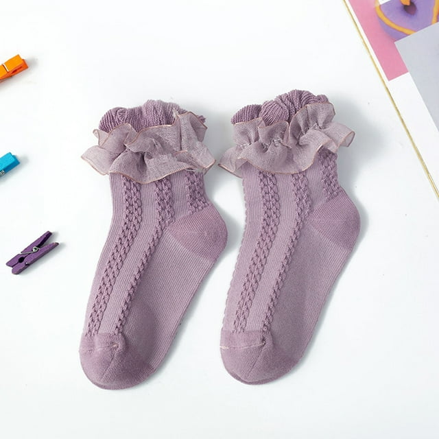 Hoshose Summer Toddler Ruffle Socks Girls Socks with Non-Slip Cute Frilly Design Walking Socks