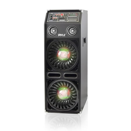 PYLE PSUFM1068BT - Disco Jam 2 Bluetooth Active Powered PA Speaker System, Flashing DJ Lights, Dual 10-Inch Woofers, Dual 3-Inch Tweeters, USB/SD Memory Card Readers, Aux (3.5mm) Input, 1200 Watt (Wor