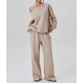 thumbnail image 6 of Women'S 2 Piece Outfits Off the Shoulder Crop Top Wide Leg Sweatpants Matching Lounge Sets Color M, 6 of 8