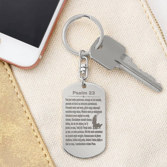 Psalm 23 Polish Psalm Dawida Engraved Dog Tag Bible Keychain Stainless Steel or 18k Gold