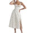 thumbnail image 2 of Summer Saving Wycnly Summer Dresses for Women Cute Empire Waist Swing Strap Party Long Dresses with Tie 2024 Sleeveless Square Neck Floral Print Maxi Formal Dress Green m, 2 of 3