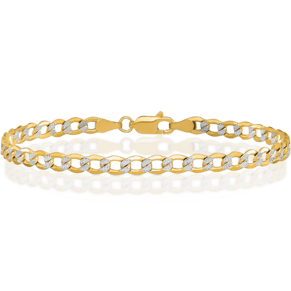 14K Solid Yellow Gold 4.3mm Curb Link Chain Bracelet