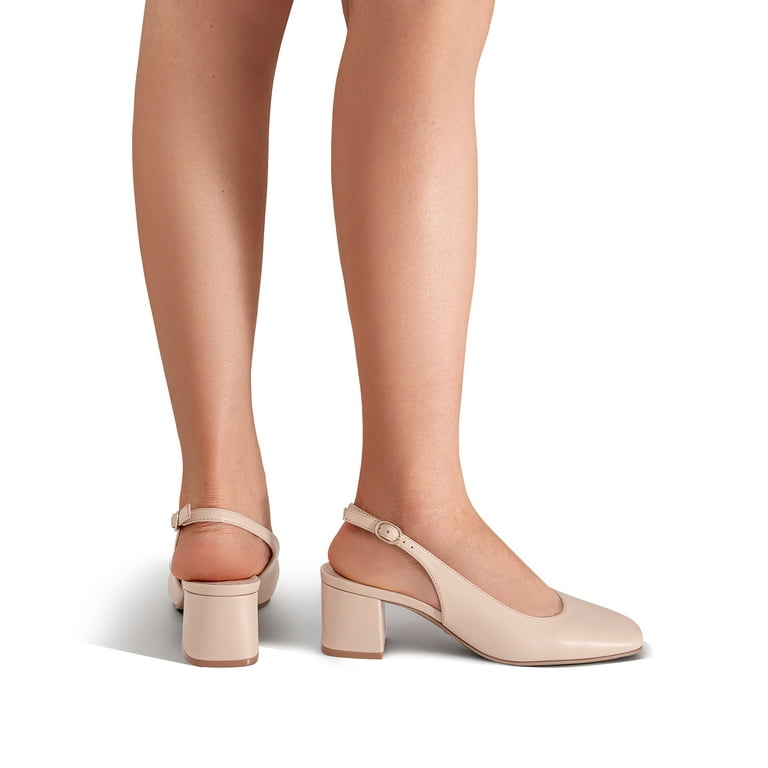 BURUDANI Womens Slingback Low Chunky Heels Pumps Square Toe