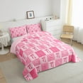 thumbnail image 3 of jejeloiu Pink Monogrammed S Queen Comforter Set,Chic Bowtie Bow Bedding Sets,Cartoon Geometric Check Bedding Comforter Set For Girl Teens,Ultra Soft Bedroom Decor Reversible,3-Piece, 3 of 8
