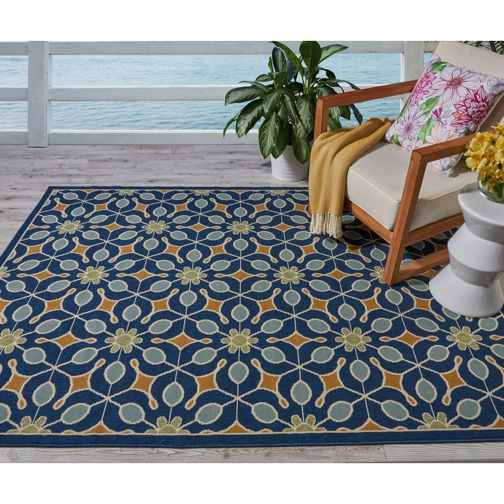 Nourison Caribbean Geometric Floral Indoor/Outdoor Area Rug, Navy