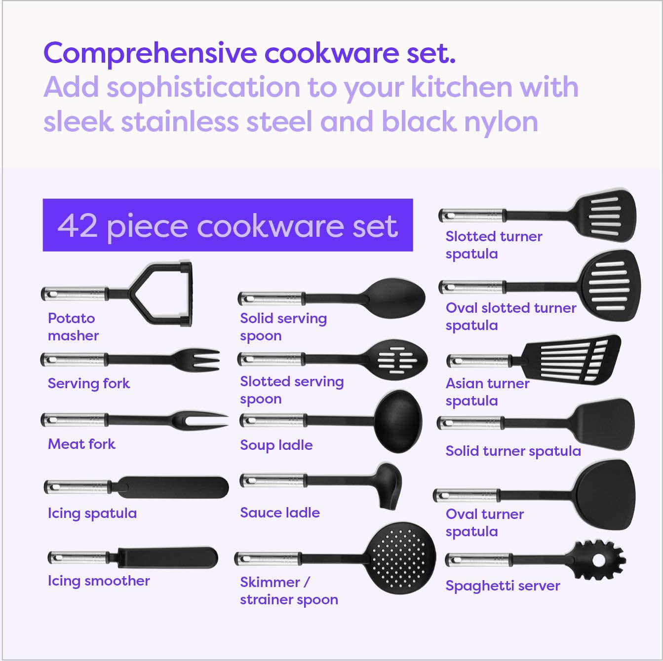Klee Stainless Steel Complete Kitchen Utensil Set - 29 Pieces Heat  Resistant, Plastic Free, Non-Toxic, Food Safe Kitchen Essentials for Home,  School, Business a…